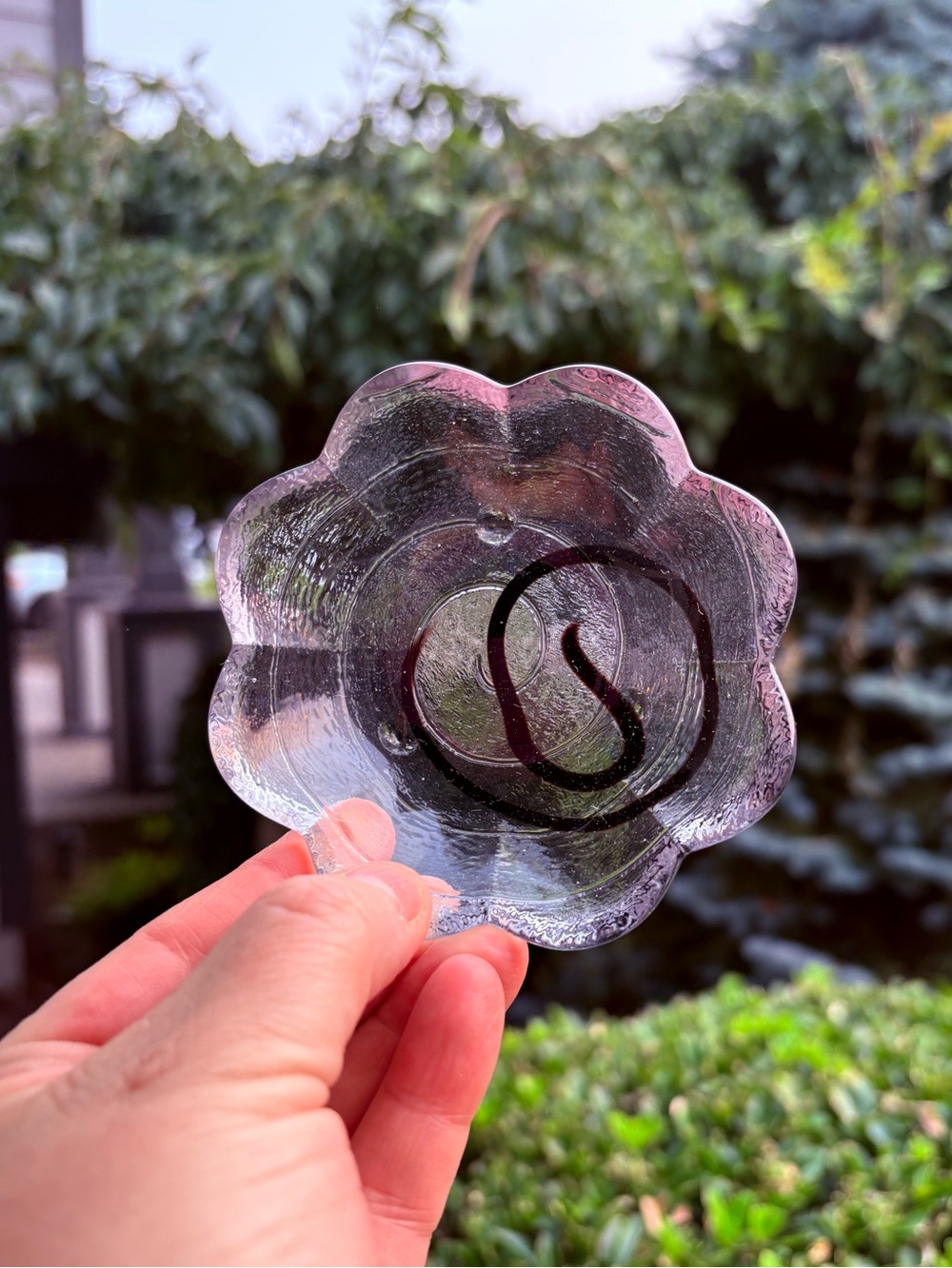Handmade Scalloped Purple & Clear Glass Bowl Jewelry Sink Vanity Bedside Dish